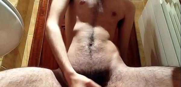  Hairy Twink Gets A Hairbrusher In His Butt And Moves His Hips till he cums.
